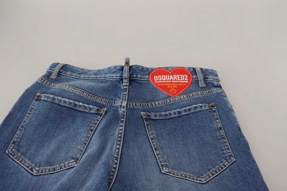 Dsquared² Jeans en Denim Distressé Taille Haute Droite Bleus