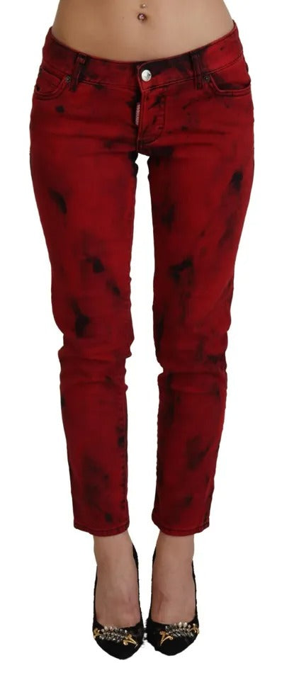Pantalon Skinny Rouge Bas Taille en Coton Élastique Dsquared²