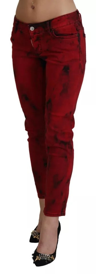 Pantalon Skinny Rouge Bas Taille en Coton Élastique Dsquared²