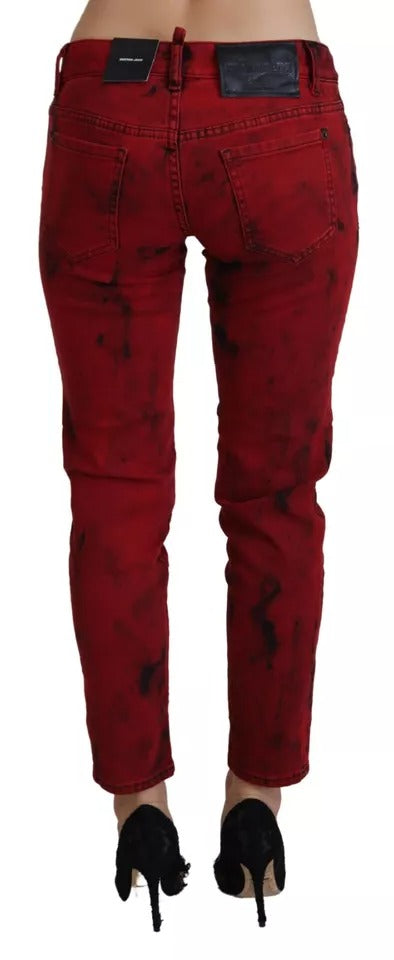 Pantalon Skinny Rouge Bas Taille en Coton Élastique Dsquared²
