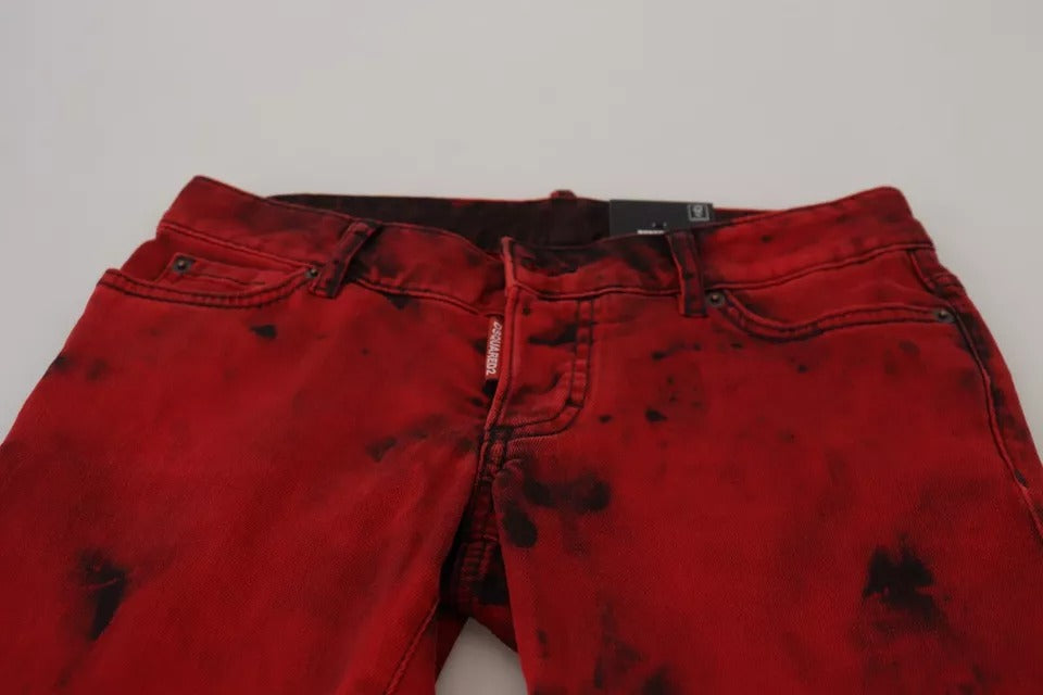 Pantalon Skinny Rouge Bas Taille en Coton Élastique Dsquared²
