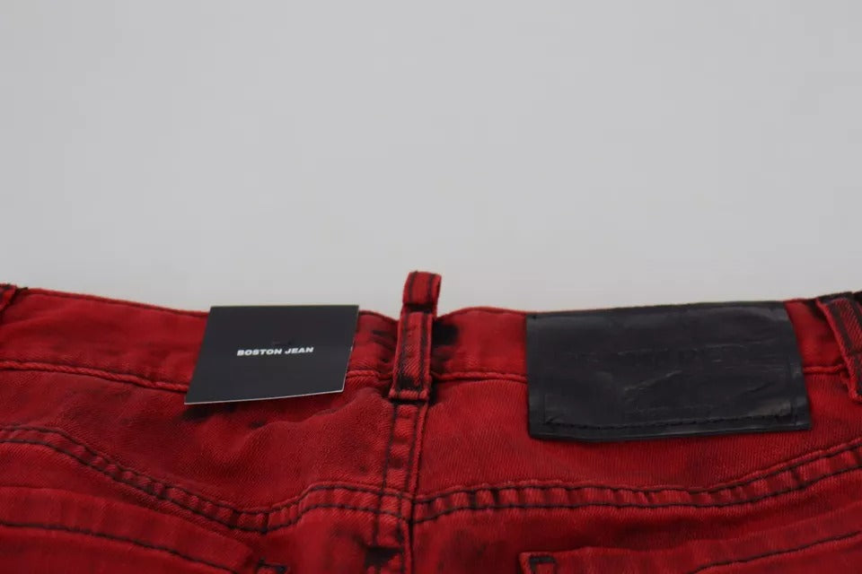 Pantalon Skinny Rouge Bas Taille en Coton Élastique Dsquared²