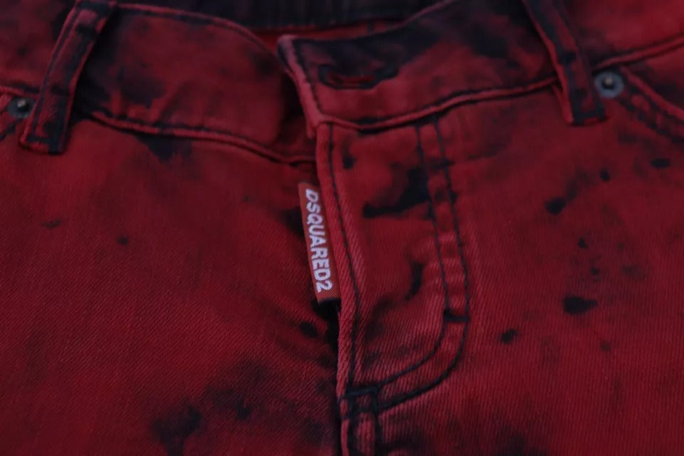 Pantalon Skinny Rouge Bas Taille en Coton Élastique Dsquared²