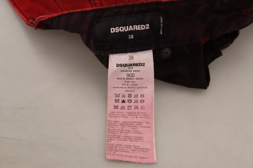 Pantalon Skinny Rouge Bas Taille en Coton Élastique Dsquared²