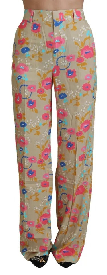 Dsquared² Beige bloemenprint rechte broek met hoge taille