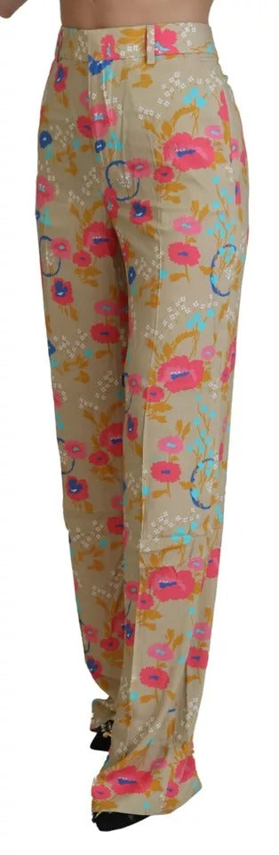 Dsquared² Beige bloemenprint rechte broek met hoge taille