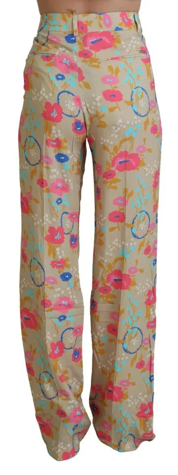 Dsquared² Beige bloemenprint rechte broek met hoge taille
