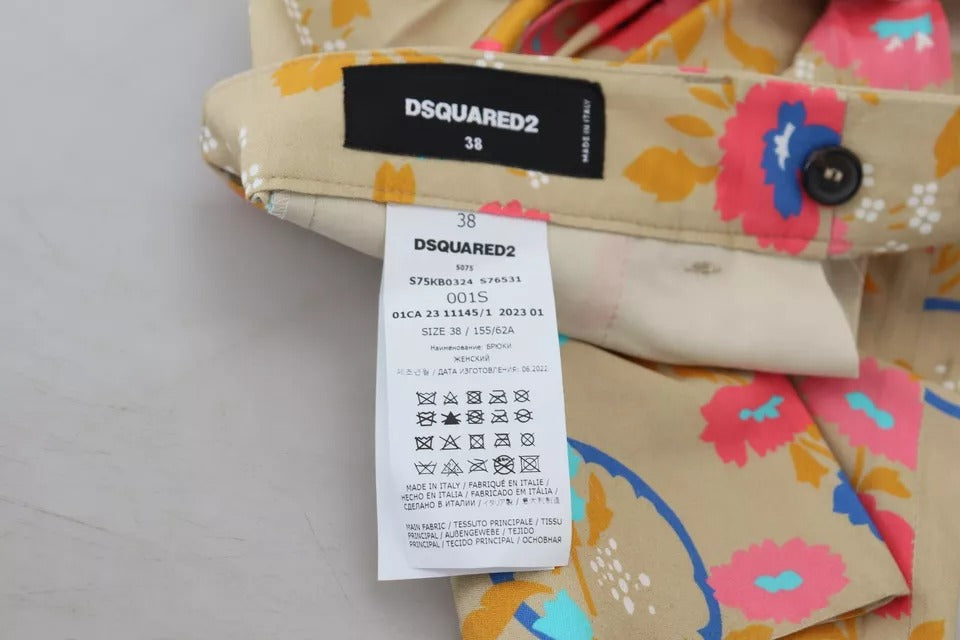 Dsquared² Beige bloemenprint rechte broek met hoge taille