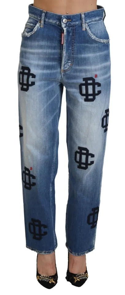 Dsquared² Jeans Boston en Denim Bleu Lavé Taille Haute