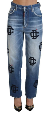 Dsquared² Jeans Boston en Denim Bleu Lavé Taille Haute
