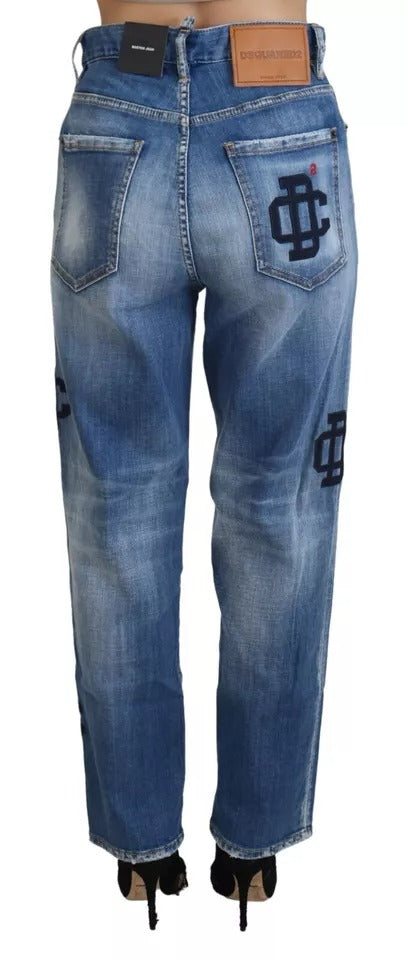 Dsquared² Jeans Boston en Denim Bleu Lavé Taille Haute