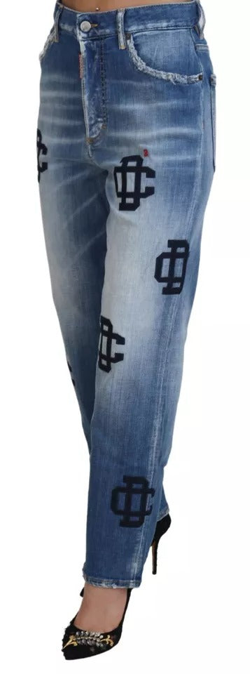 Dsquared² Jeans Boston en Denim Bleu Lavé Taille Haute