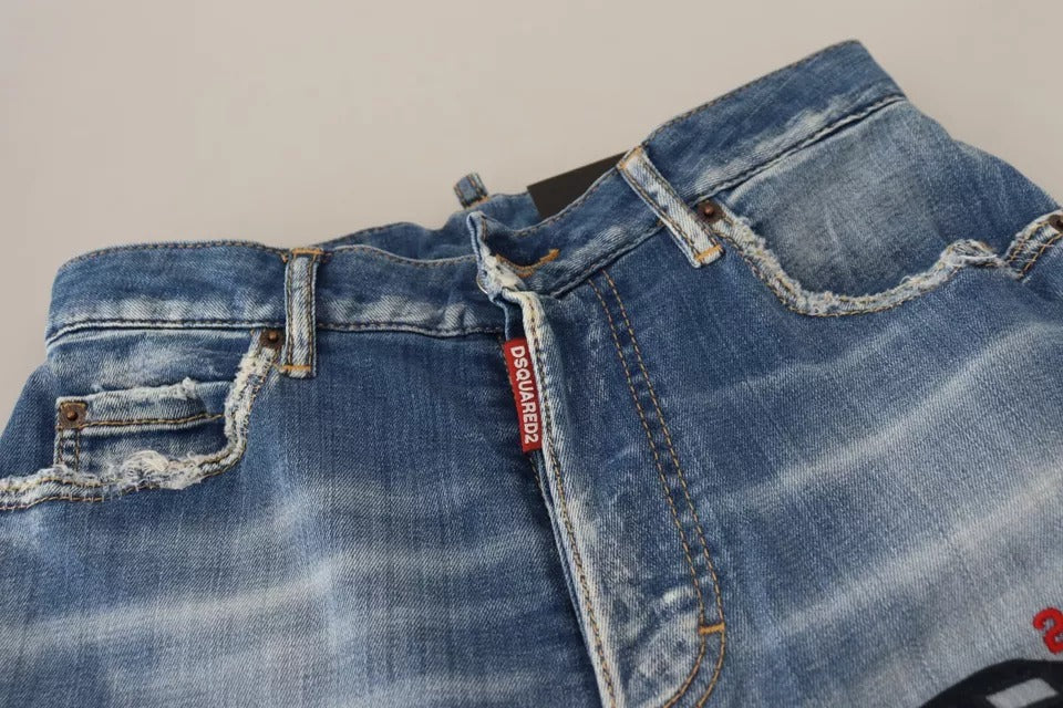 Dsquared² Jeans Boston en Denim Bleu Lavé Taille Haute