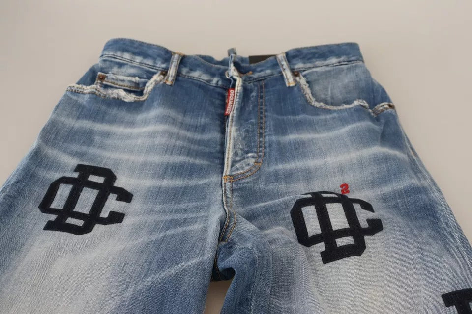 Dsquared² Jeans Boston en Denim Bleu Lavé Taille Haute