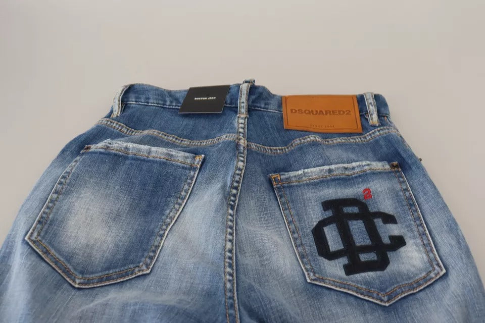Dsquared² Jeans Boston en Denim Bleu Lavé Taille Haute