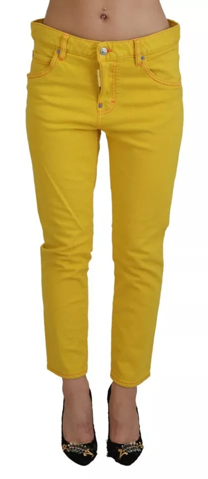 Dsquared² Yellow Cotton Low Waist Crop Denim Jeans