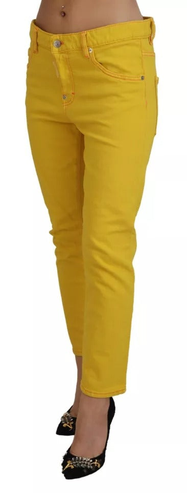 Dsquared² Yellow Cotton Low Waist Crop Denim Jeans