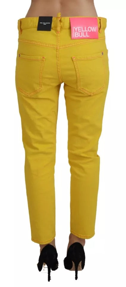 Dsquared² Yellow Cotton Low Waist Crop Denim Jeans