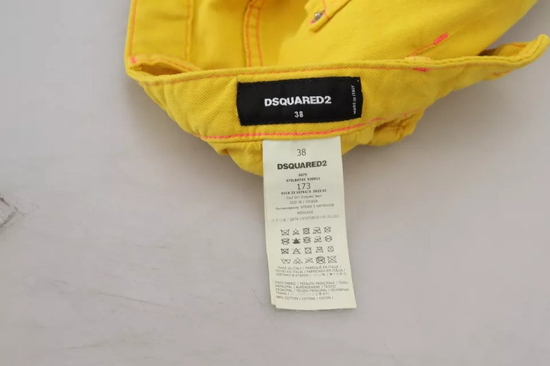 Dsquared² Yellow Cotton Low Waist Crop Denim Jeans