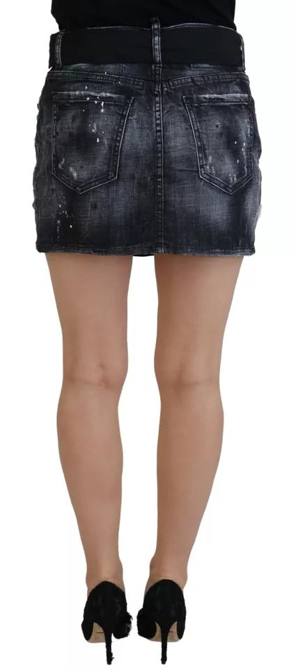 Dsquared² Jupe Mini A-ligne en Denim Distressée Noire