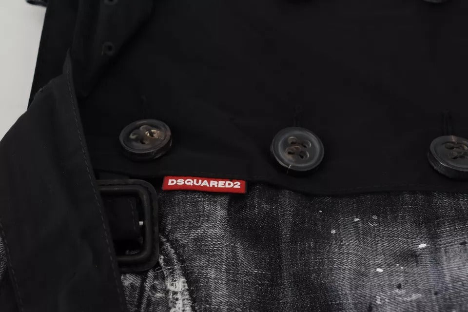 Jupe mini en jean A-line noire délavée à taille mi-hauteur Dsquared²