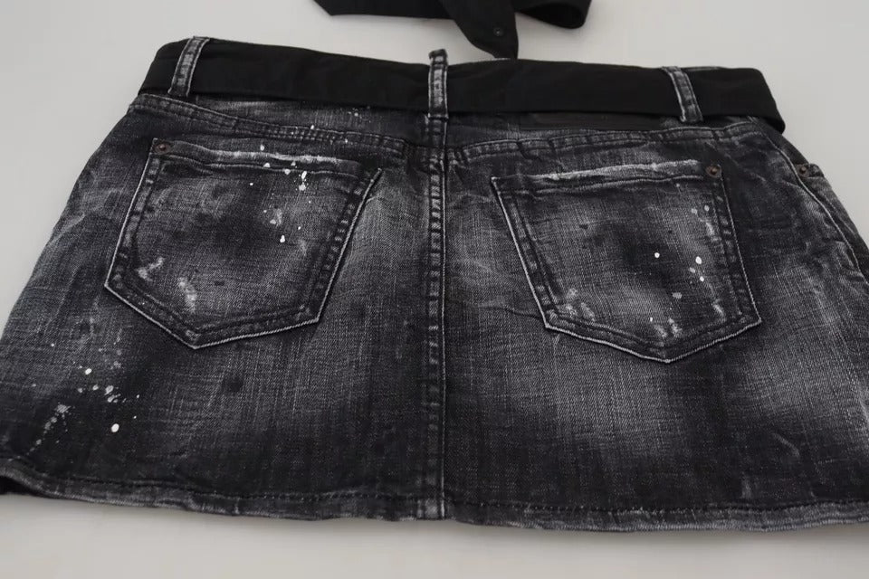 Jupe mini en jean A-line noire délavée à taille mi-hauteur Dsquared²