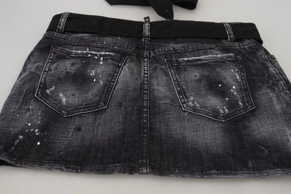 Jupe mini en jean A-line noire délavée à taille mi-hauteur Dsquared²
