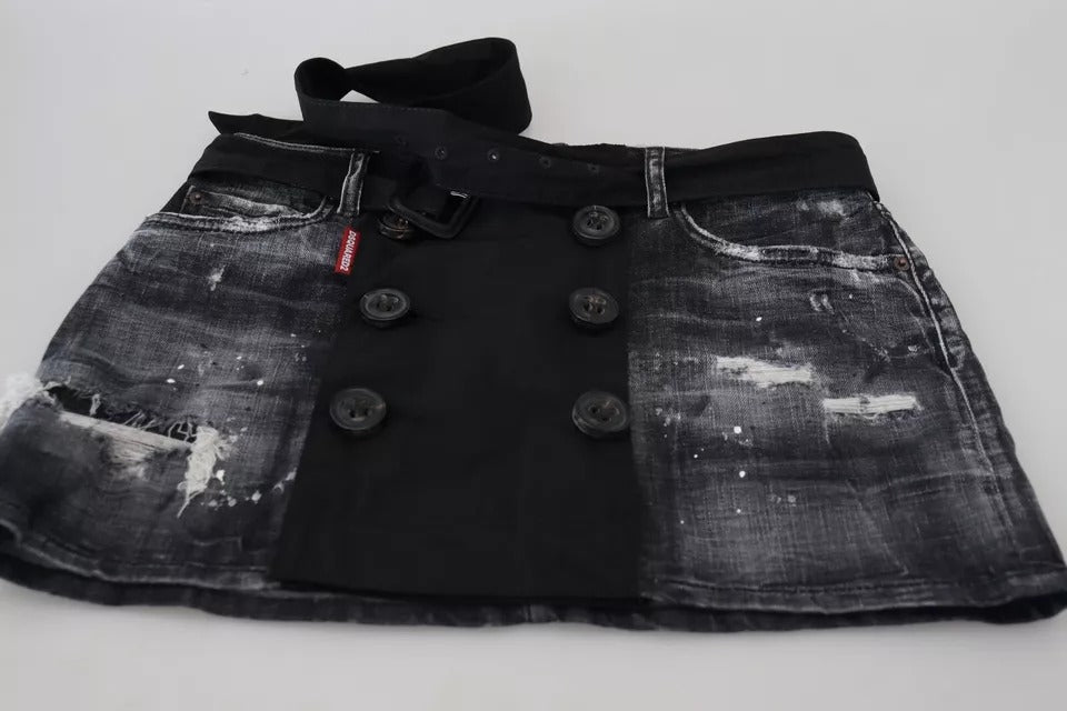Dsquared² Jupe Mini A-ligne en Denim Distressée Noire