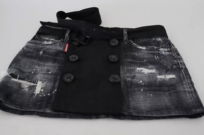 Jupe mini en jean A-line noire délavée à taille mi-hauteur Dsquared²