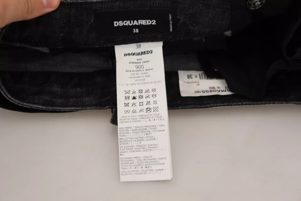 Dsquared² Jupe Mini A-ligne en Denim Distressée Noire
