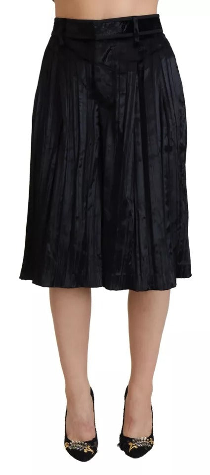 Pantalon Cropped Plissé Taille Haute Large Noir Dsquared²