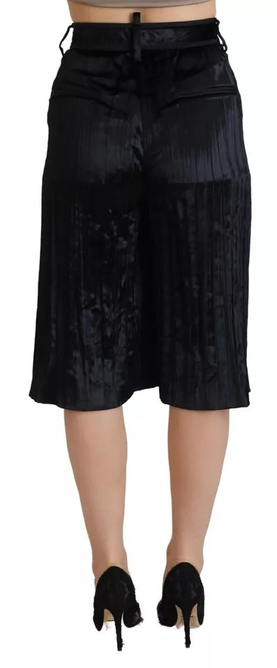Pantalon Cropped Plissé Taille Haute Large Noir Dsquared²