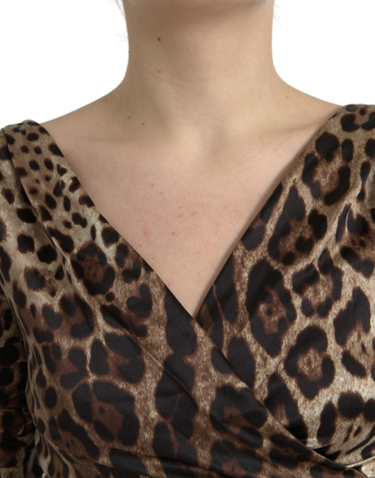 Robe Midi V-neck Bodycon Imprimé Léopard Brun Dolce & Gabbana
