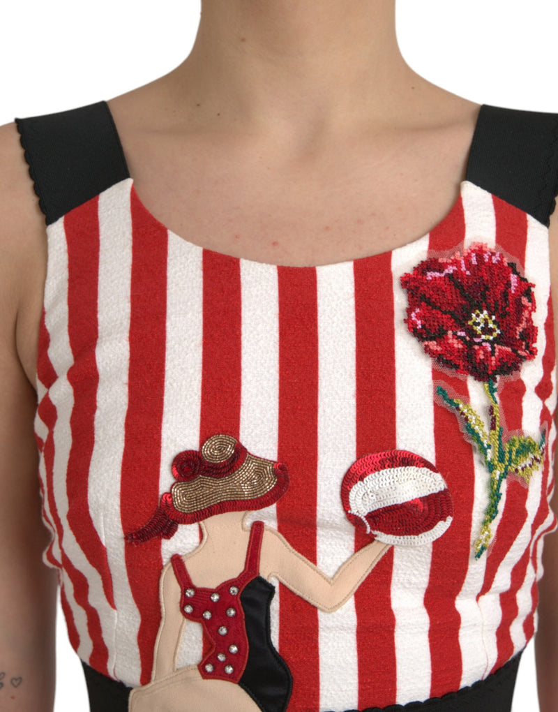 Dolce & Gabbana Robe Midi Sans Manches Fleurie Rouge et Blanche
