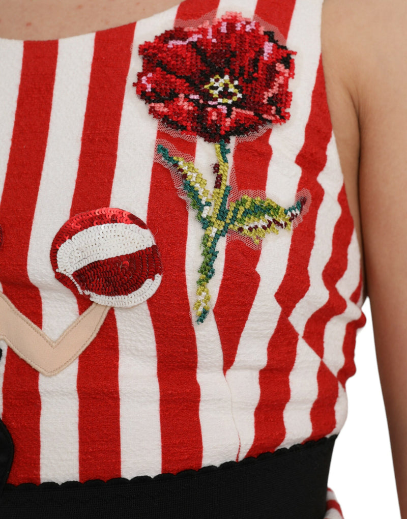 Dolce & Gabbana Robe Midi Sans Manches Fleurie Rouge et Blanche