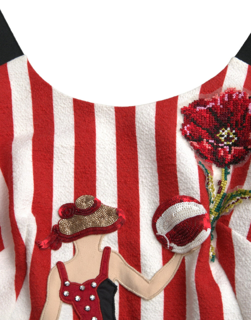 Dolce & Gabbana Robe Midi Sans Manches Fleurie Rouge et Blanche