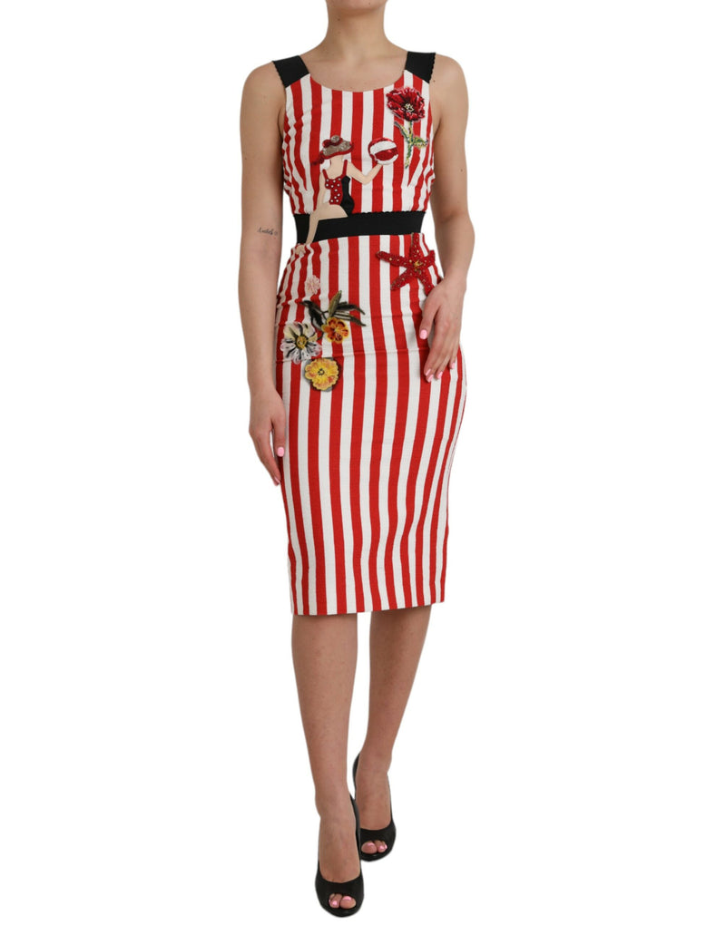 Dolce & Gabbana Robe Midi Sans Manches Fleurie Rouge et Blanche