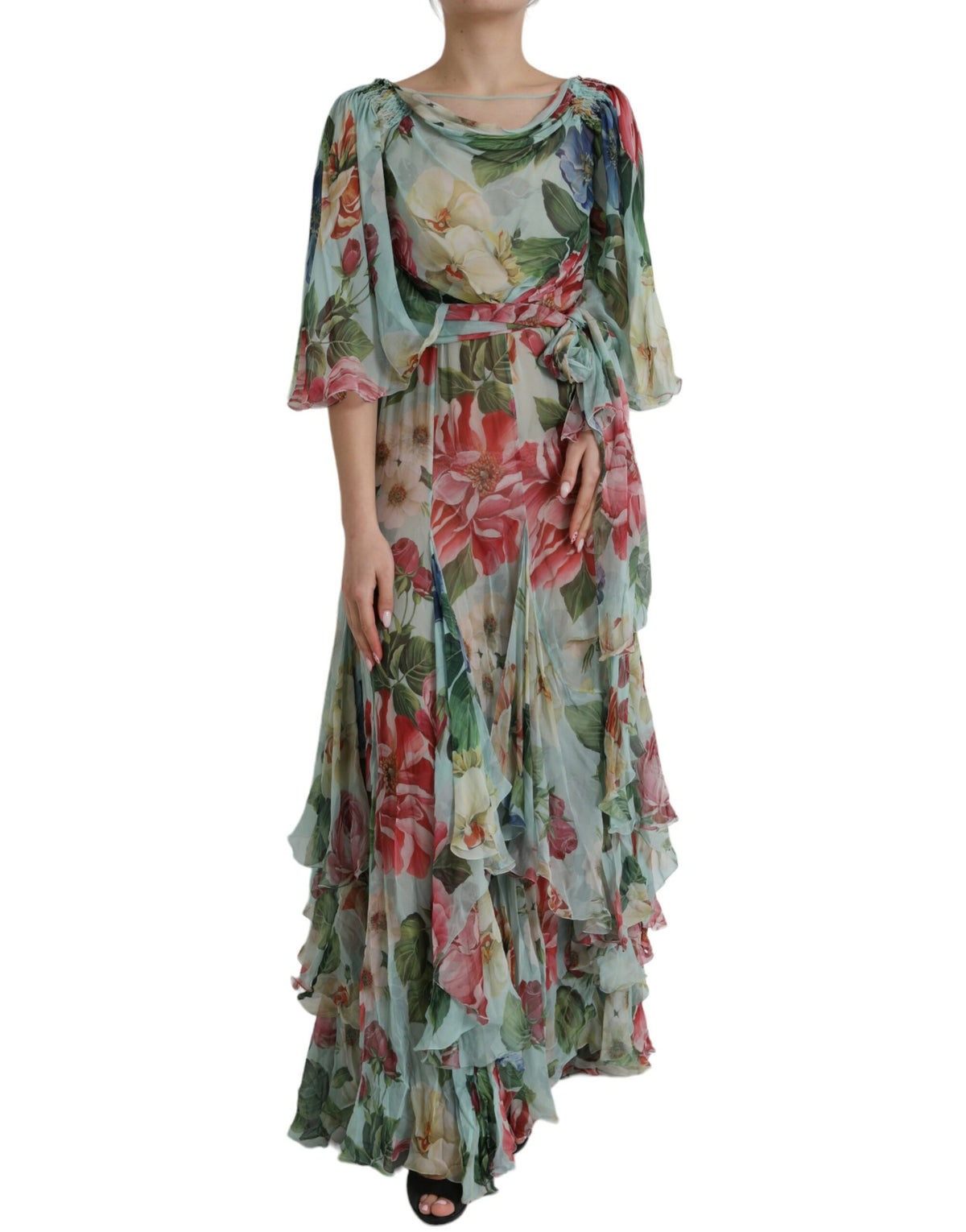 Robe Maxi Longue à Imprimé Floral Bleu Dolce & Gabbana