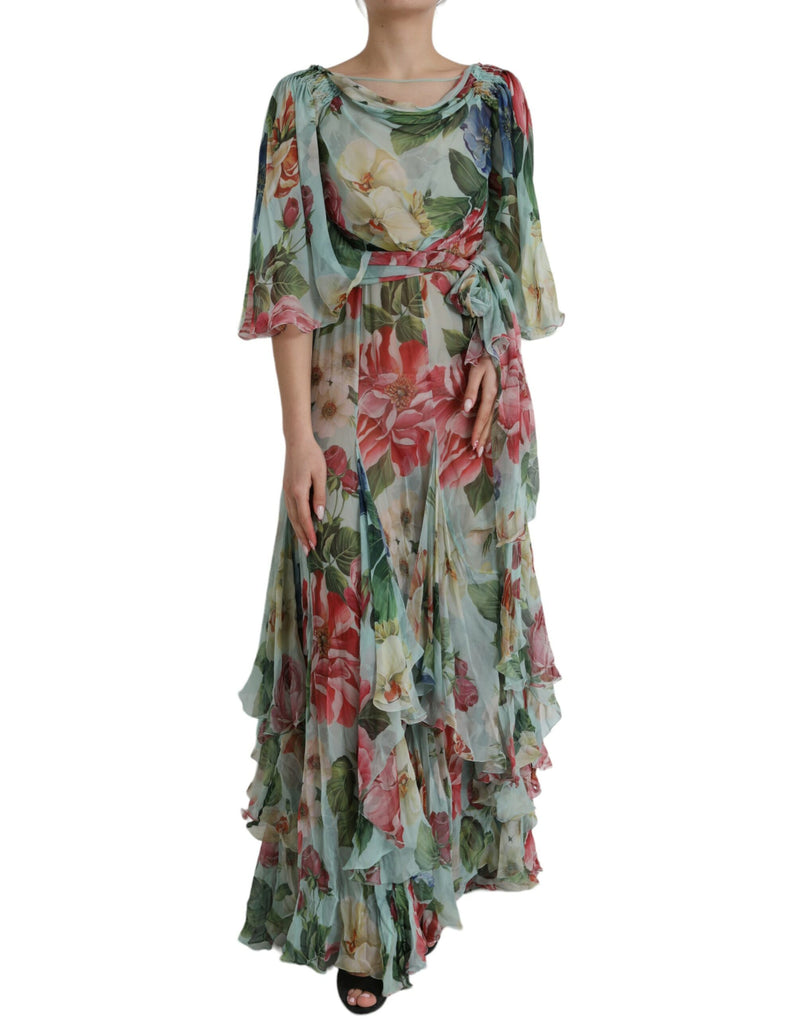 Robe Maxi Longue à Imprimé Floral Bleu Dolce & Gabbana
