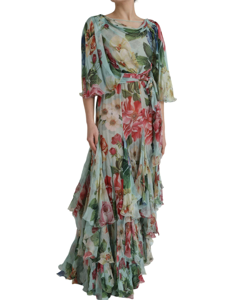 Robe Maxi Longue à Imprimé Floral Bleu Dolce & Gabbana