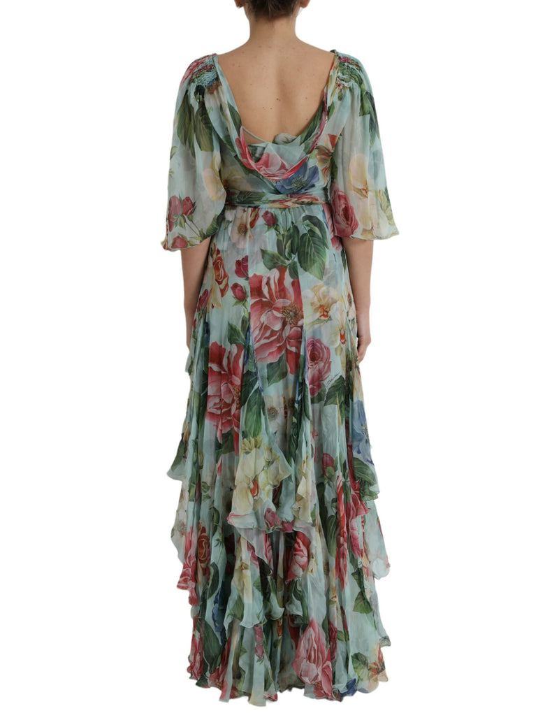 Robe Maxi Longue à Imprimé Floral Bleu Dolce & Gabbana
