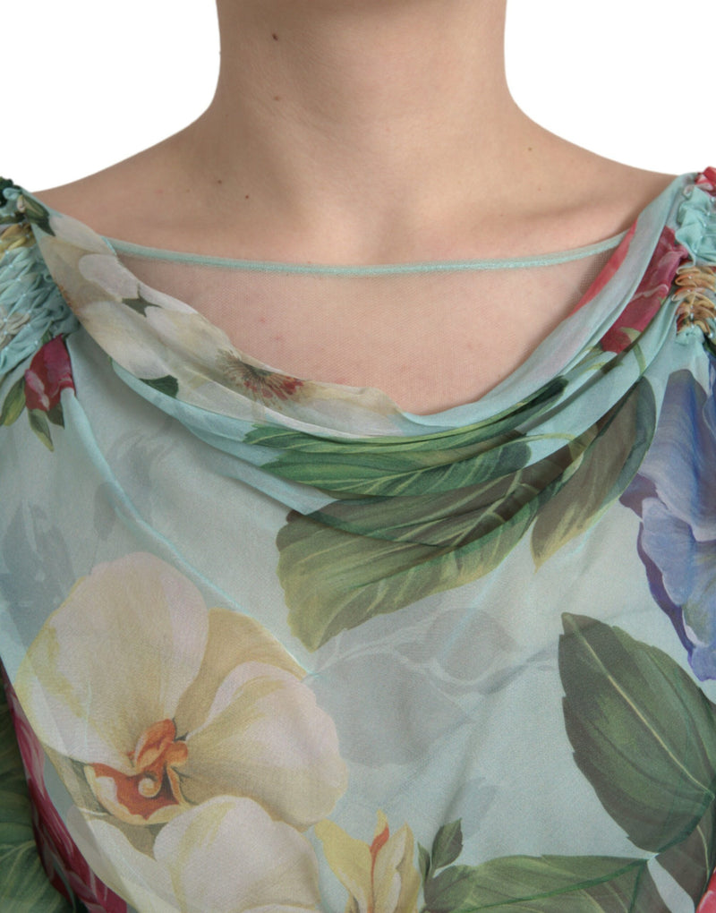 Robe Maxi Longue à Imprimé Floral Bleu Dolce & Gabbana