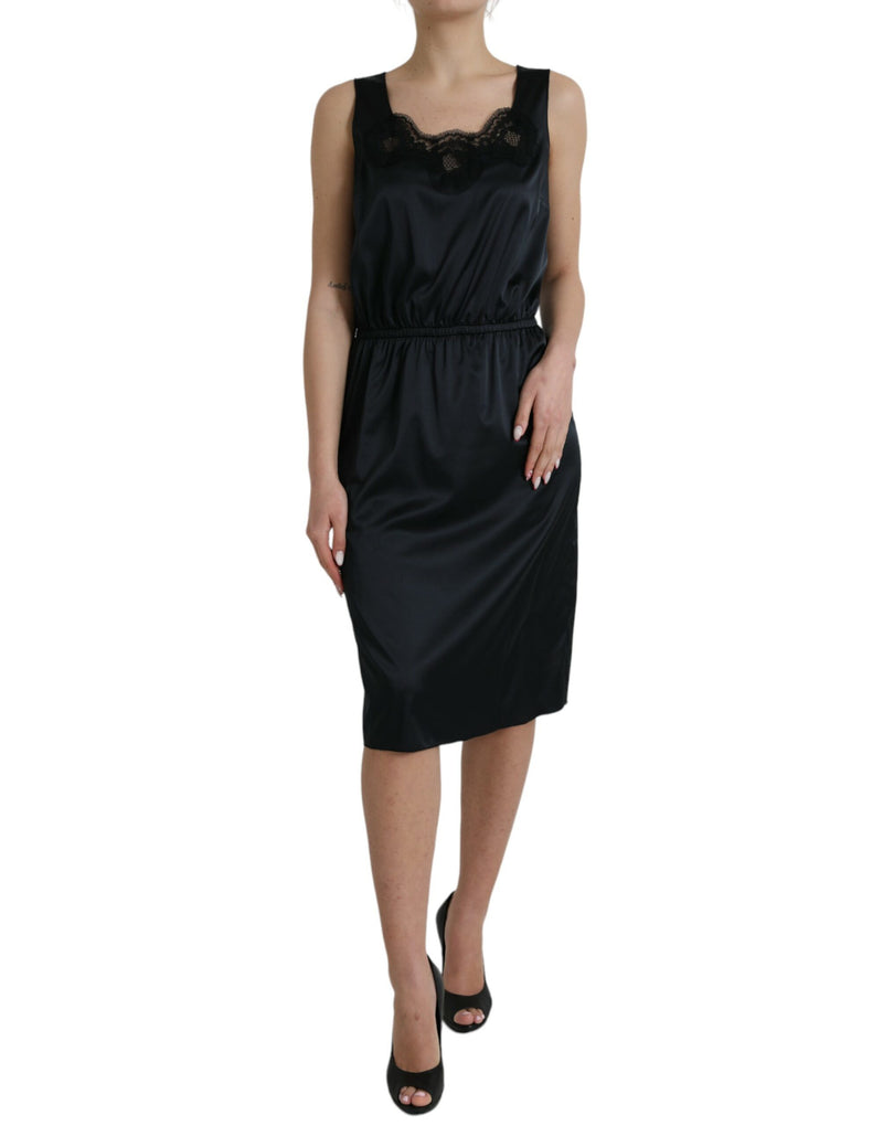 Dolce & Gabbana Black Lace Trim Sheath Midi Dress