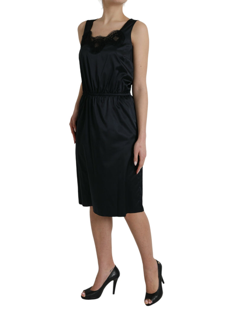 Dolce & Gabbana Black Lace Trim Sheath Midi Dress