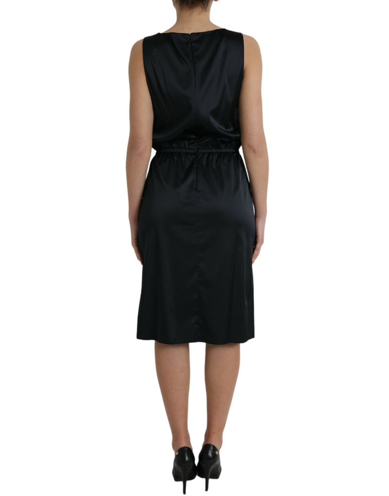 Dolce & Gabbana Black Lace Trim Sheath Midi Dress