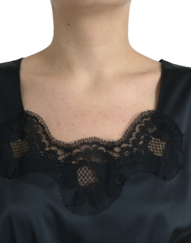 Dolce & Gabbana Black Lace Trim Sheath Midi Dress