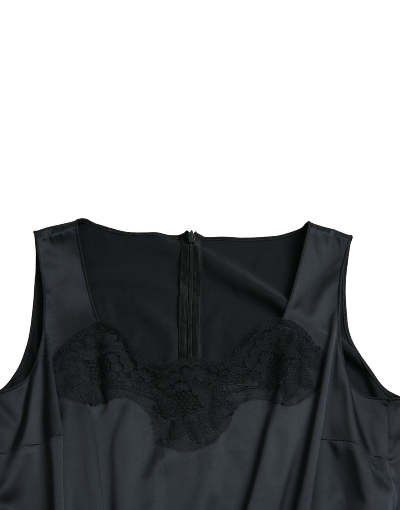 Dolce & Gabbana Black Lace Trim Sheath Midi Dress
