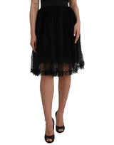 Dolce & Gabbana Jupe A-line Noire en Nylon avec Dentelle