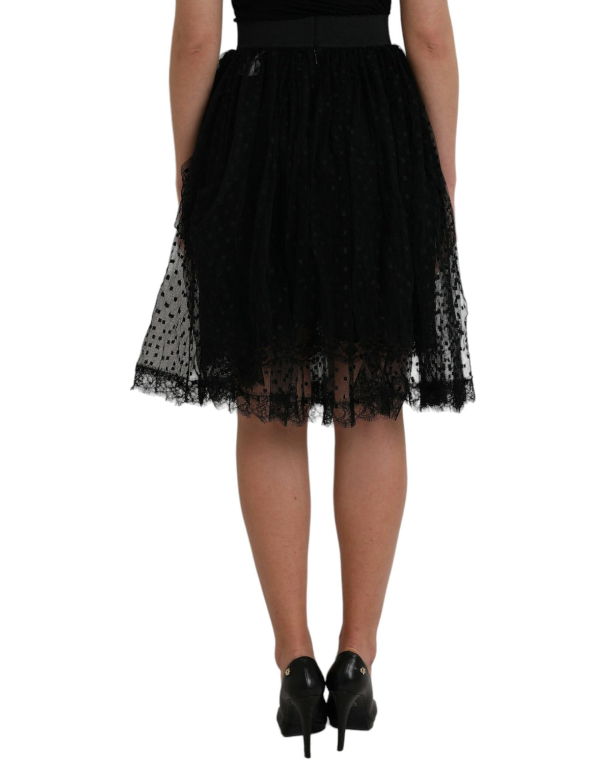 Dolce & Gabbana Jupe A-line Noire en Nylon avec Dentelle