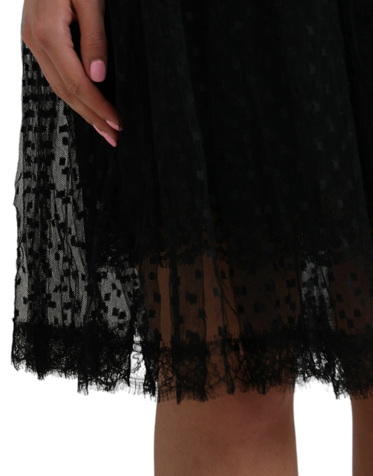 Dolce & Gabbana Jupe A-line Noire en Nylon avec Dentelle